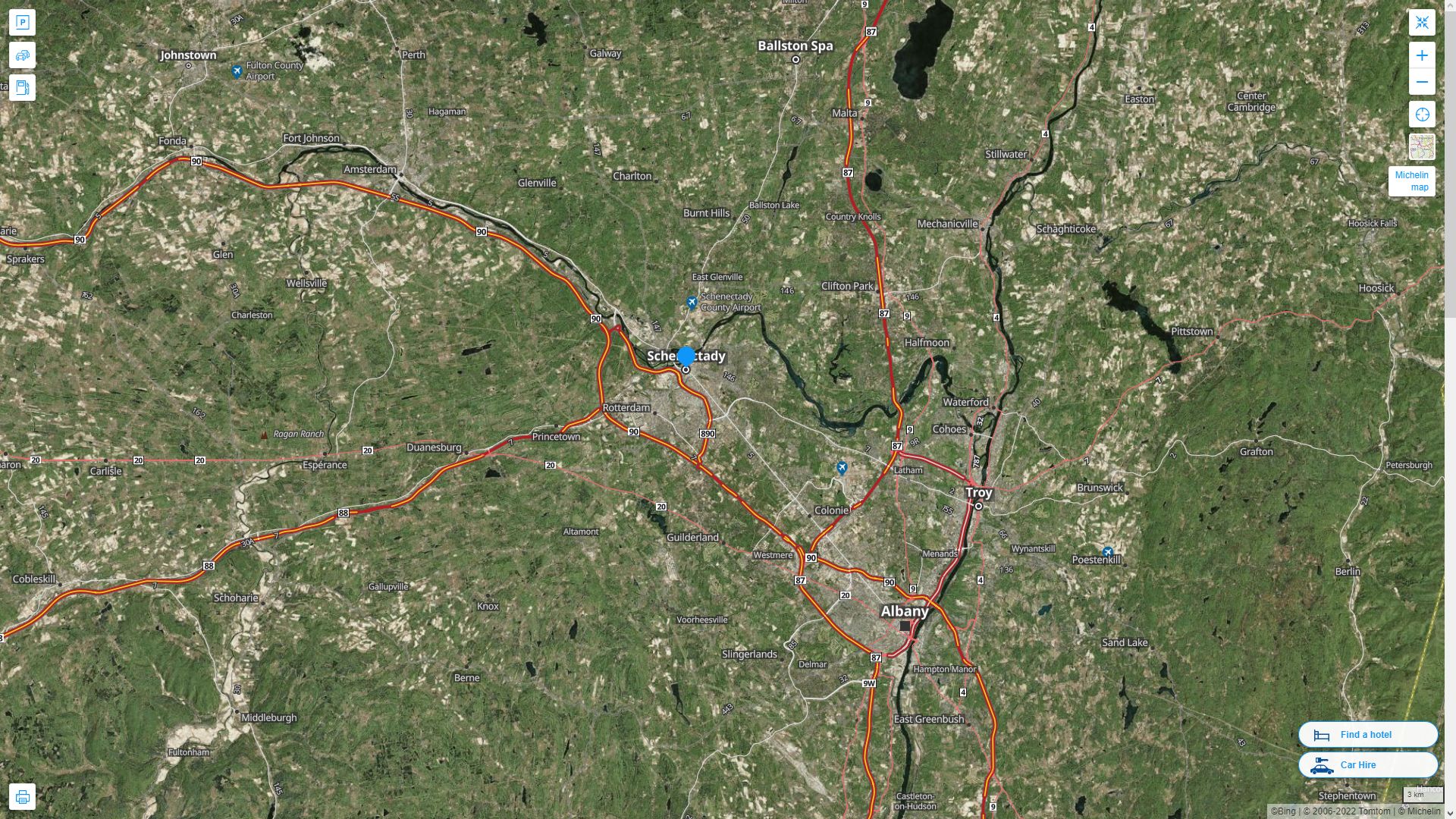 Schenectady New York Highway and Road Map with Satellite View